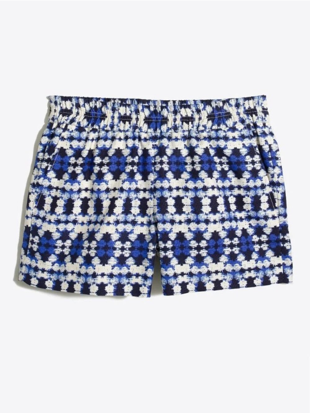 J. Crew 3" blue white geo tie dye boardwalk linen cotton pull-on short